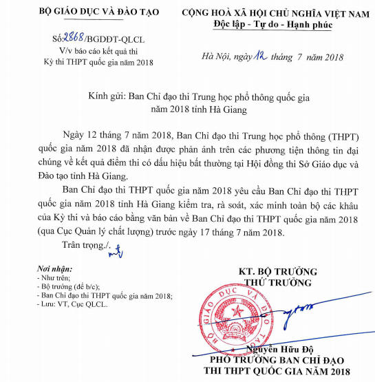 Công văn của Bộ GD&amp;ĐT yêu cầu xác minh thông tin điểm cao bất thường tại Hà Giang.