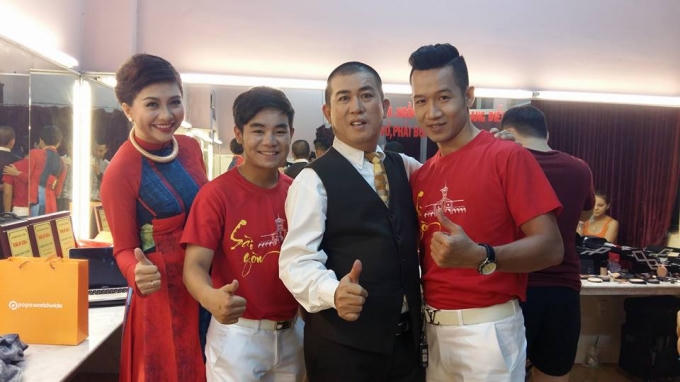 Nhật Cường nhí nhố cùng các nghệ sĩ Lê Anh, Nguyễn Huy, Ngọc Tiên trong hậu trường