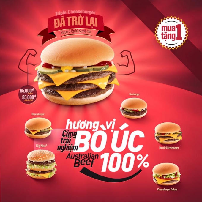McDonald&rsquo;s khuyến m&atilde;i mua 1 tặng 1 Triple CheeseBurger