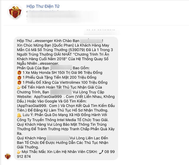 Lừa đảo trúng thưởng trên Facebook đang bùng phát ngày đầu năm.