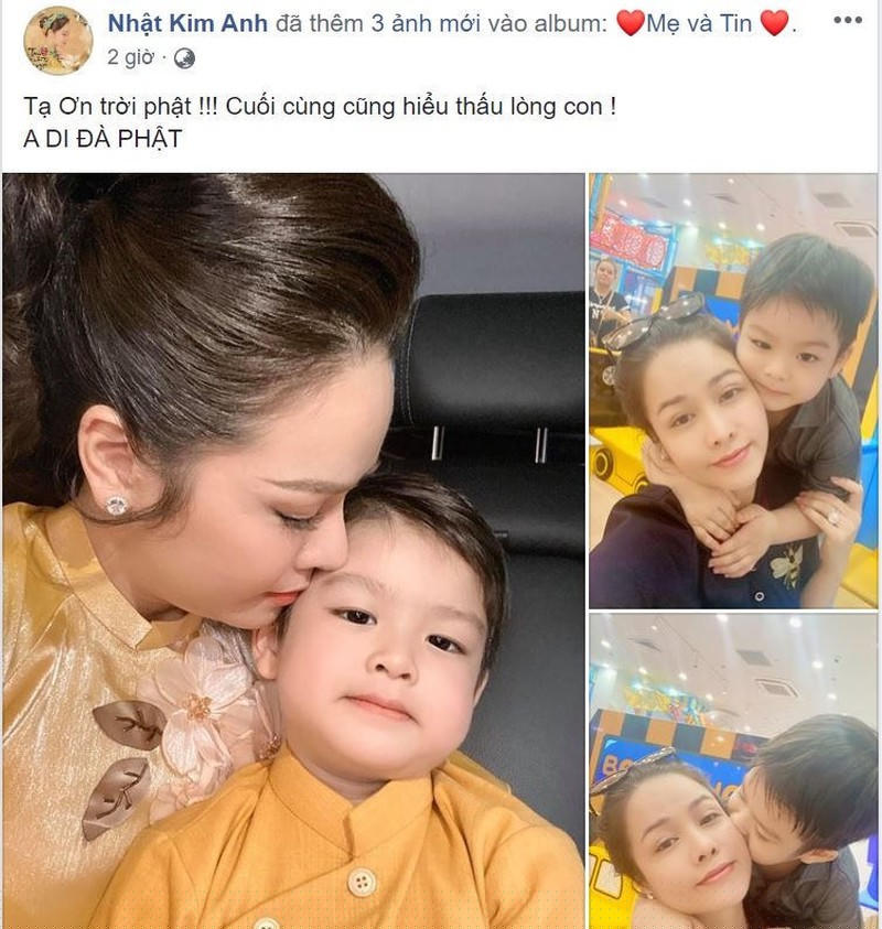 Nhật Kim Anh chia sẻ niềm vui đoàn tụ với con trai trên trang cá nhân.