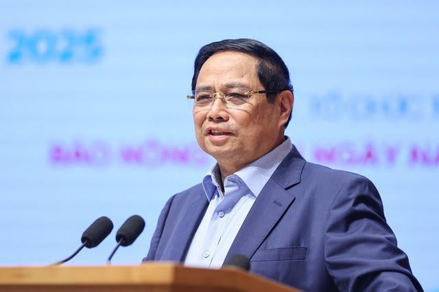 Thủ tướng Phạm Minh Chính phát biểu tại Hội nghị đối thoại với nông dân năm 2025 - Ảnh: VGP/Nhật Bắc.