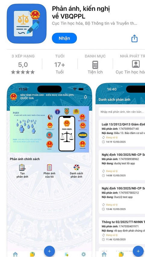 Người dùng tải ứng dụng phản ánh kiến nghị về văn bản quy phạm pháp luật trên điện thoại di động hoặc truy cập website của hệ thống.