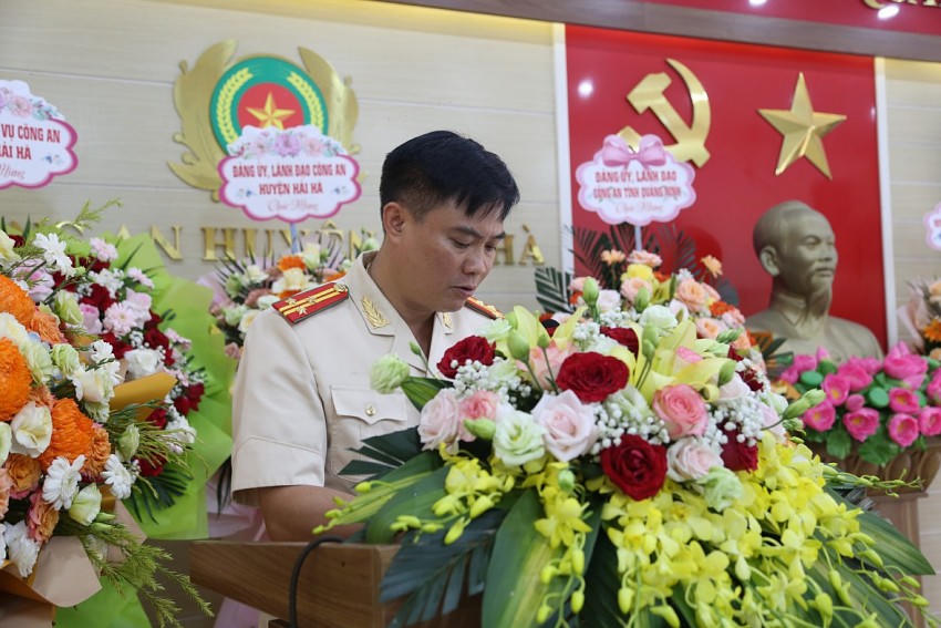 Thượng tá Nguyễn Thành Trung, Trưởng Công an huyện Hải Hà phát biểu nhận nhiệm vụ.