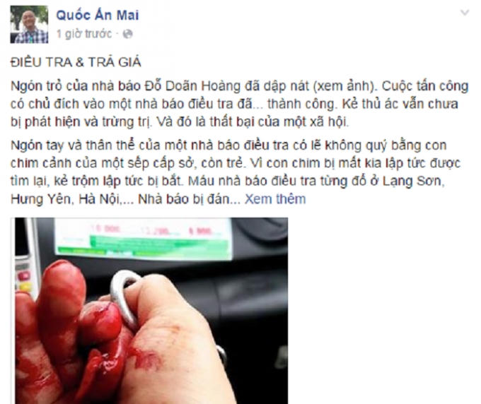 Chia sẻ của nhà báo Mai Quốc Ấn trên Facebook cá nhân cách đây ít giờ.