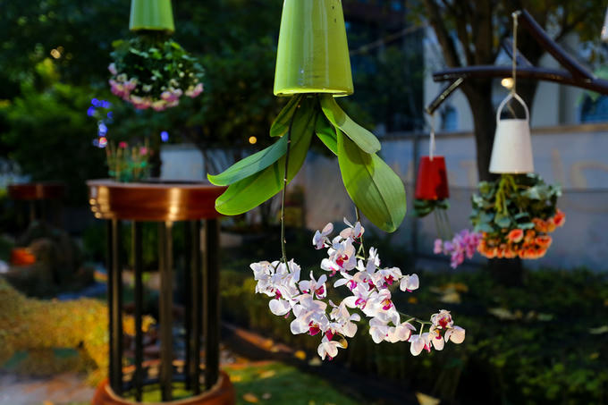 Những chậu hoa úp ngược độc đáo treo trên thân cây.  Đường hoa Nguyễn Huệ sẽ đón khách từ 19h ngày 13/2 (28 Tết) đến 22h ngày 19/2 (mùng 4 Tết), dài hơn một ngày so với mọi năm. Công tác dọn dẹp sẽ được thực hiện ngay trong đêm, trả lại mặt bằng phố đi bộ vào 10h sáng 20/2 (mùng 5 Tết).