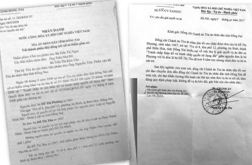 Bản án năm 2008 và Công văn của TANDTC chỉ đạo TAND tỉnh Đồng Nai sớm xét xử lại vụ án.
