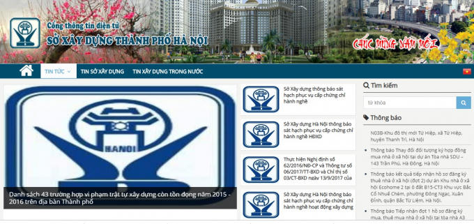 website của Sở Xây dựng Hà Nội.