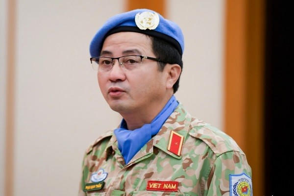 Thiếu tướng Phạm Mạnh Thắng - Cục trưởng Cục Gìn giữ hòa bình Việt Nam, phát biểu tại buổi lễ.