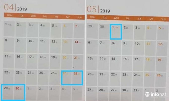 Ngày Giải phóng miền Nam (30/4) và Quốc tế lao động (1/5) năm 2019; cán bộ công chức, viên chức sẽ nghỉ 5 ngày liên tục.