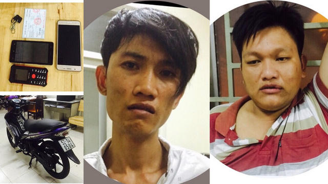 2 nghi phạm cùng tang vật tại cơ quan công an.