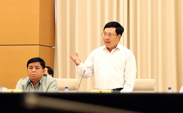 Phó Thủ tướng Chính phủ Phạm Bình Minh phát biểu tại buổi làm việc