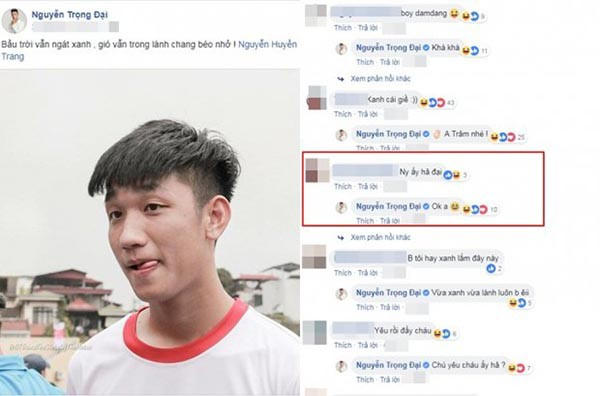 Trọng Đại đăng ảnh cá nhân và không ngại tag hay trả lời những bình luận liên quan đến Huyền Trang.
