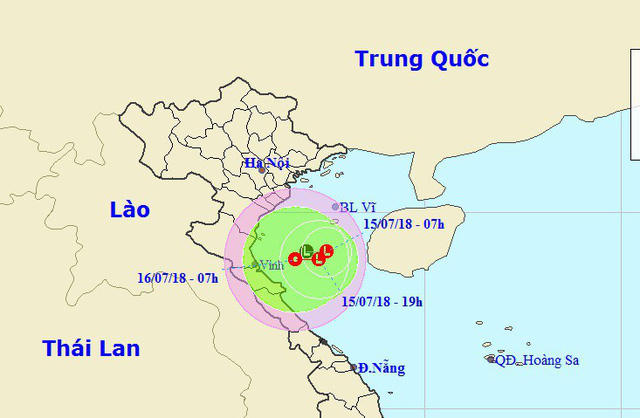 Vị trí và hướng di chuyển của vùng áp thấp trên Biển Đông. (Ảnh: NCHMF).