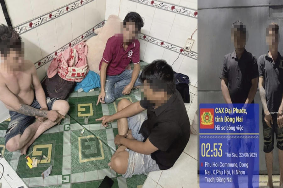 Các đối tượng bị bắt cùng tang vật mà Công an xã Đại Phước vừa bắt giữ.