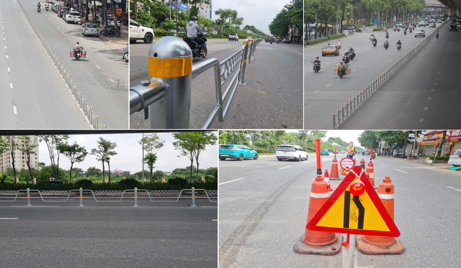 Cận cảnh hai tuyến đường vào nội đô được lắp đặt dải phân cách cứng phân luồng giao thông