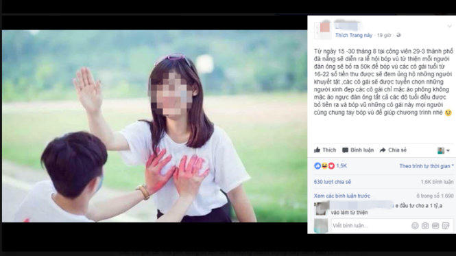 Kim Anh tung tin có lễ hội sờ ngực làm từ thiện tại công viên 29/3 để câu like, thu hút khách.