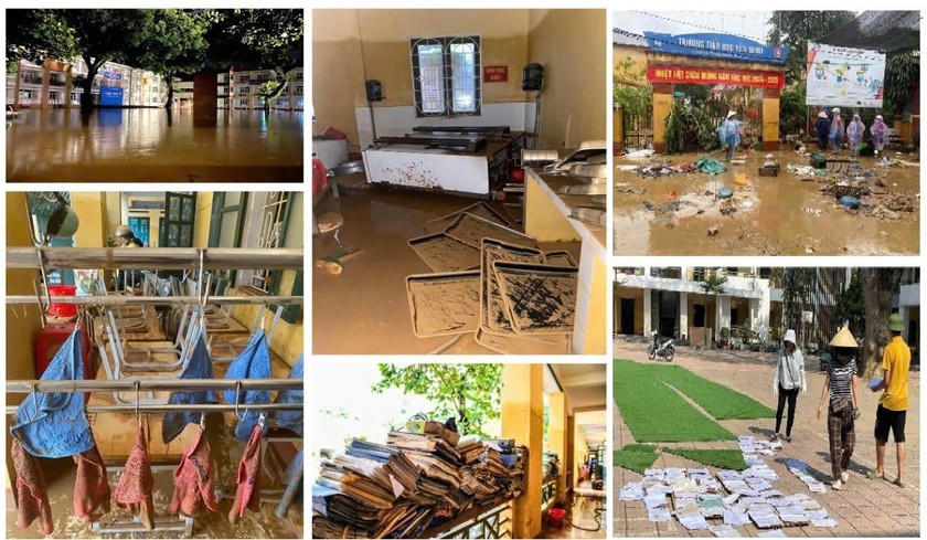 Nhiều trường học tại tỉnh Yên Bái bị ngập sâu trong nước lũ. Nguồn: baochinhphu.vn