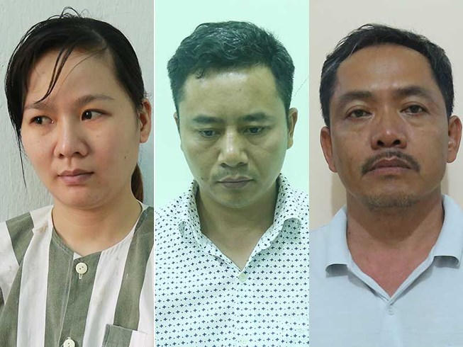 Trần Thị Đào và các đồng phạm tại cơ quan công an. (Ảnh do công an cung cấp)