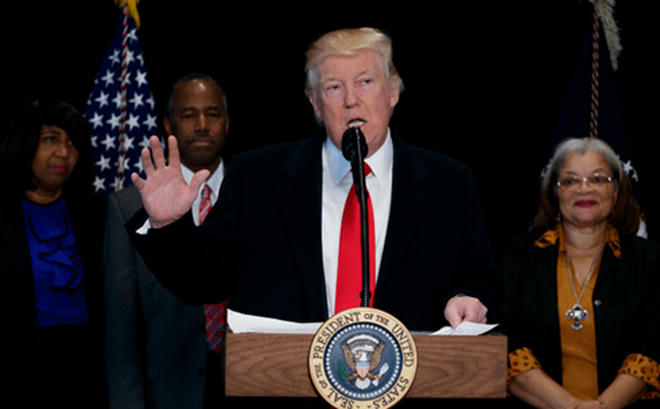 Tổng thống Donald Trump phát biểu tại bảo tàng lịch sử quốc gia về người Mỹ gốc Phi. (Ảnh: AP)