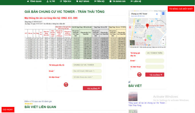 Dự án VIC Tower được rao bán trên các website bán nhà.