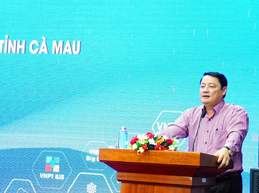 Ông Bùi Tứ Hải - Phó Giám đốc Sở Nông nghiệp và Môi trường tỉnh Cà Mau, phát biểu tại Hội nghị tập huấn.