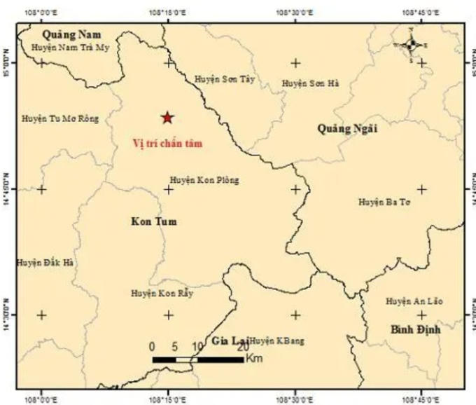 Trận động đất có cường độ 3,2 độ richter xảy ra lúc 0h46 ngày 22/6. (Ảnh: Viện Vật lý địa cầu)