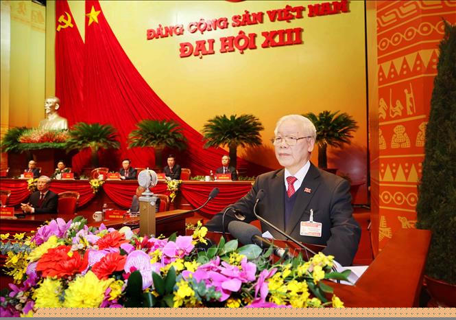 Đồng chí Nguyễn Phú Trọng, Tổng Bí thư BCHTW khóa XIII, Chủ tịch nước CHXHCN Việt Nam đọc Diễn văn bế mạc Đại hội. Ảnh: TTXVN