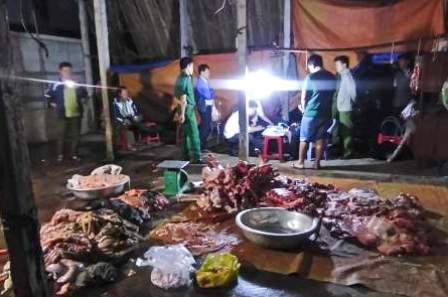Cơ quan chức năng kiểm tra, phát hiện một cơ sở giết mổ heo trái phép, không rõ nguồn gốc.