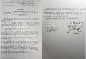 Văn bản truyền ý kiến chỉ đạo của Phó Thủ tướng Trương Hòa Bình.