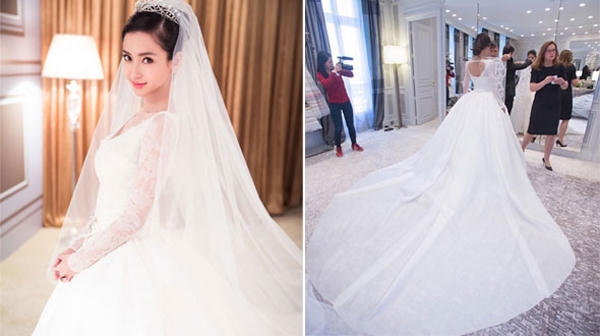 Cô dâu xinh đẹp Angela diện thiết kế của nhà mốt lừng danh nước Pháp - Dior với mức giá được đồn đoán lên đến hàng triệu USD. Ảnh: Internet
