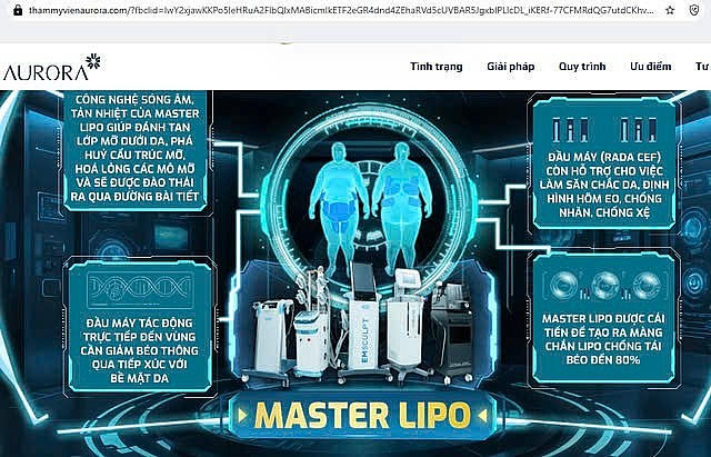 Quảng cáo về công nghệ giảm mỡ tại website thammyvienaurora.com. Ảnh chụp màn hình ngày 9/5.