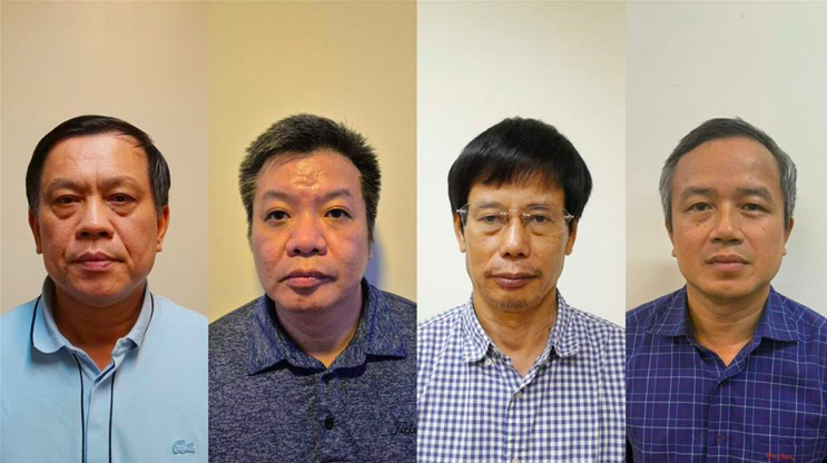 Các bị can Nguyễn Bá Hoan, Tống Hải Nam, Nguyễn Gia Liêm, Phạm Viết Hương (từ trái qua). Ảnh: BCA.