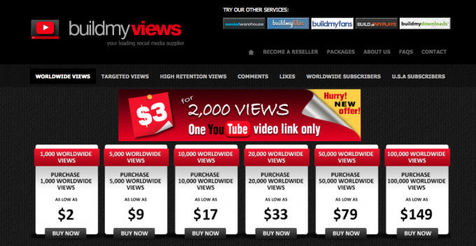 Trang web này quảng cáo thổi 2.000 view với giá chỉ 3 USD.