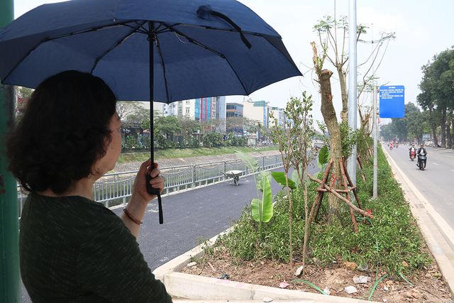 "Quá đẹp và sạch sẽ, hi vọng tuyến đường sẽ luôn sạch sẽ như khi mới làm xong. Điều đáng quan tâm bây giờ là dòng sông Tô Lịch vẫn hôi thối quá, với lại làm sao cho hàng cây phát triển nhanh hơn nữa tạo bóng mát cho mùa hè sắp tới", bà Vũ Minh Thục (Đầm trấu, Hoàng Mai, Hà Nội) chia sẻ.