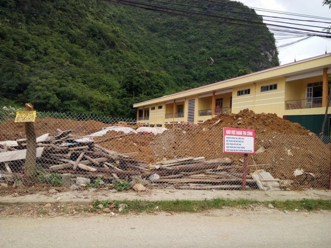 Khu đất sau khi cưỡng chế đã được thi công, xây dựng trụ sở Kho bạc Nhà nước huyện Quảng Uyên.