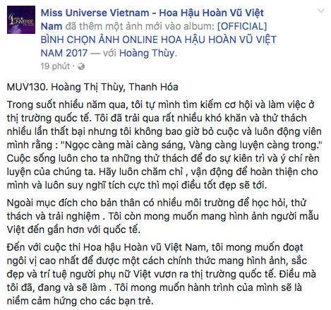 Ho&agrave;ng Th&ugrave;y ch&iacute;nh thức ghi danh