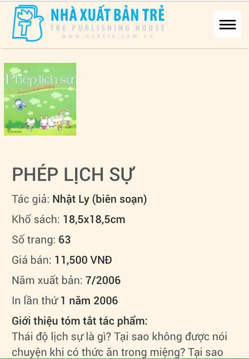 Sách "Phép lịch sự" được giới thiệu công khai trên website của NXB Trẻ (Ảnh: Thu Thủy).