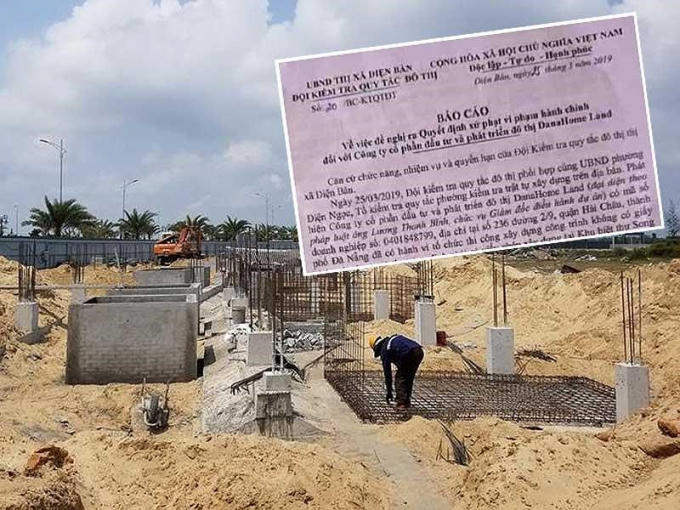 Dù bị yêu cầu dừng thi công nhưng khu biệt thự song lập của Dana Home Land vẫn xây dựng bình thường. Báo cáo của đội kiểm tra quy tắc đô thị đề xuất xử phạt Dana Home Land. Ảnh: TẤN VIỆT - THANH NHẬT.
