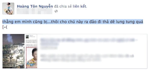 Hoàng Tôn chia sẻ: "Thằng em mình cũng bị... thôi cho chú ra đảo đi thả dê lung tung quá".