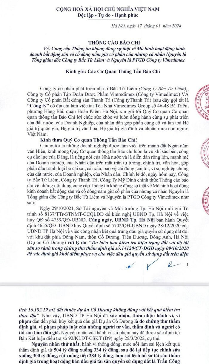 Thông cáo báo chí ngày 17/1/2024.