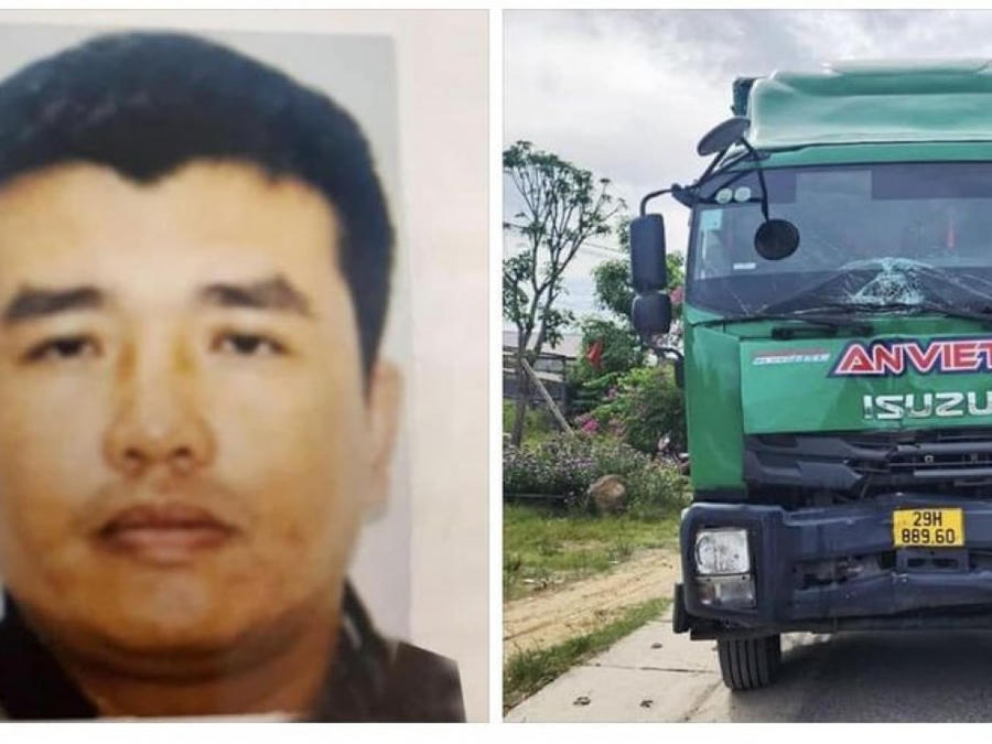 Đối tượng Bùi Văn Hải cùng chiếc xe tải gây tai nạn.