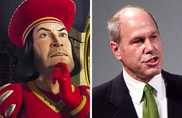 Nhân vật phản diện chính Lord Farquaad trong Shrek thực chất cũng được lấy cảm hứng từ cựu chủ tịch Disney, Michael Eisner. Mọi chuyện bắt đầu khi Michael Eisner và Jeffrey Katzenberg nảy sinh mâu thuẫn kịch liệt và Jeffrey Katzenberg đã rời bỏ Disney để thành lập hãng phim riêng là DreamWorks. Sau đó, Jeffrey Katzenberg tiếp tục “trả đũa” Michael Eisner bằng cách tạo ra một nhân vật giống với vị cựu chủ tịch của Disney nhưng trông thấp bé và xấu tính hơn nhiều.