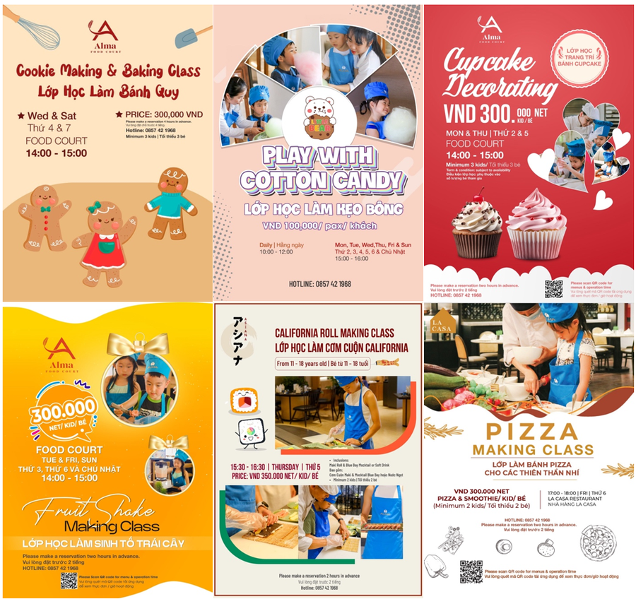 Đa dạng các hoạt động học làm bánh quy, kẹo bông, sinh tố trái cây, cơm cuộn, pizza tại ALMA dành cho trẻ nhỏ