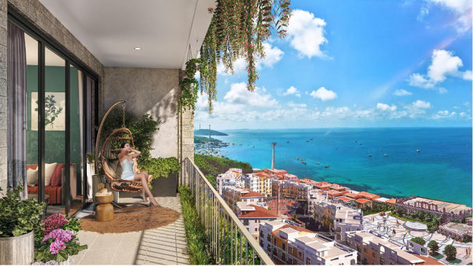 Ban công căn hộ The Sky với tầm view ôm trọn biển trời Nam Phú Quốc