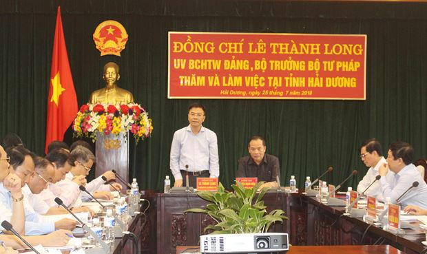 Bộ trưởng L&ecirc; Th&agrave;nh Long l&agrave;m việc với Thường trực Tỉnh ủy Hải Dương