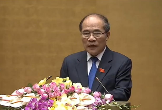 Chủ tịch Quốc hội Nguyễn Sinh Hùng phát biểu tại buổi lễ Kỷ niệm 70 năm Tổng tuyển cử (6/1/1946 - 6/1/2016). Ảnh: Như Trường.