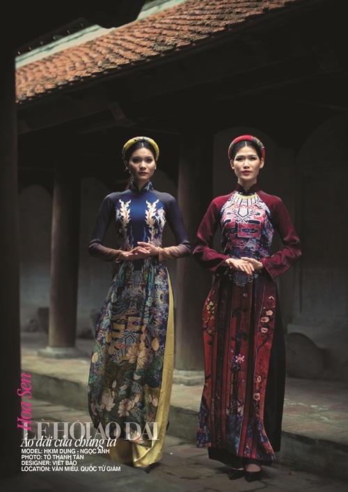 Quốc hoa của Việt Nam với vẻ đẹp thanh cao và tinh khiết đã được tái hiện trong trang phục áo dài của Việt Bảo.