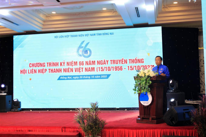 Bí thư Tỉnh Đoàn tỉnh Đồng Nai, Ông Nguyễn Minh Kiên phát biểu trong buổi trai giải thưởng “Thủ lĩnh thanh niên tiêu biểu” năm 2022.