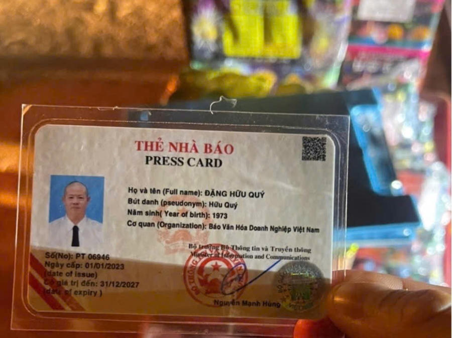 Thẻ nhà báo được cơ quan chức năng xác định là giả mang tên Đặng Hữu Qúy. Ảnh: Công an tỉnh Đắk Lắk